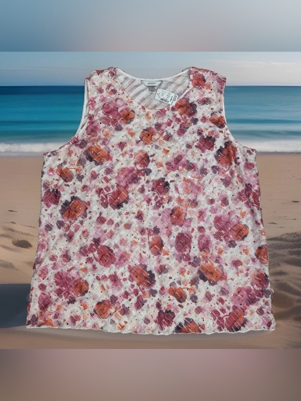 NWT CJ Banks Sleeveless Ruffled Sequin Vneck
Floral Blouse Plus Sz 3X 24W 26W